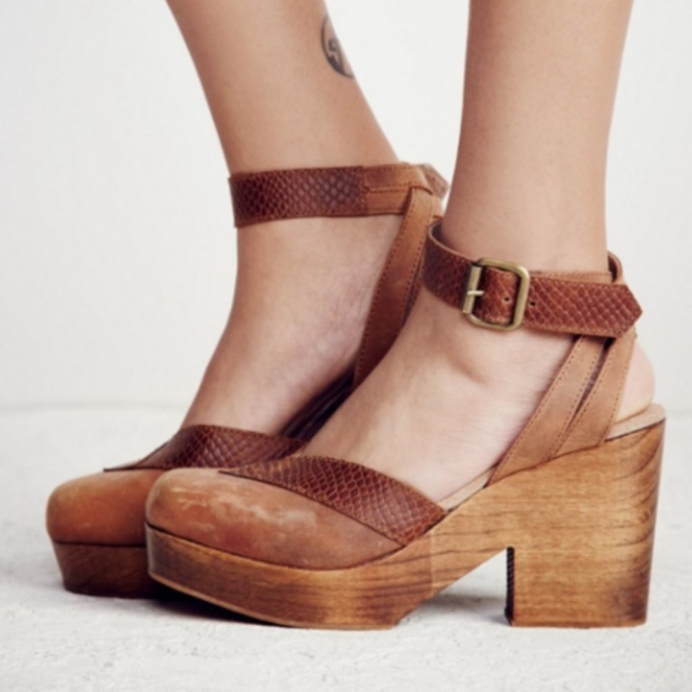 Free People Walk This Way Ankle Strap Clogs 37